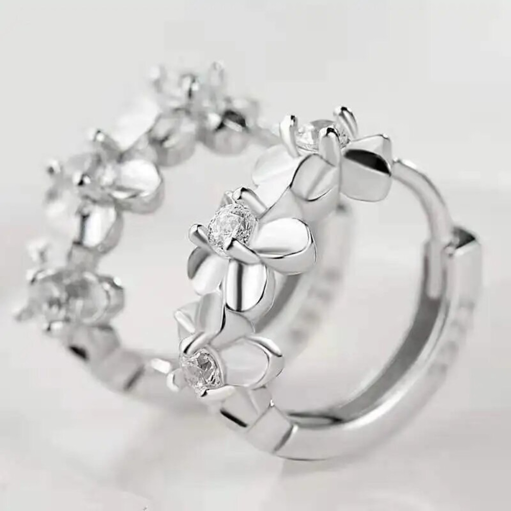925 Sterling silver romantic plum bossom crystal earrings for women fashion - Picture 4 of 6